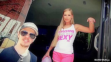 German blondie Lena Nitro gets facial in hot bus fuck