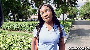 Hot Ebony nurse fucked on the bus with Mercedes